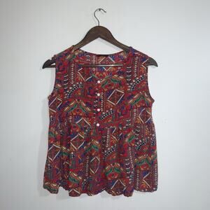 Azira Red Orange Ethnic Print Sleeveless Women Top Size L